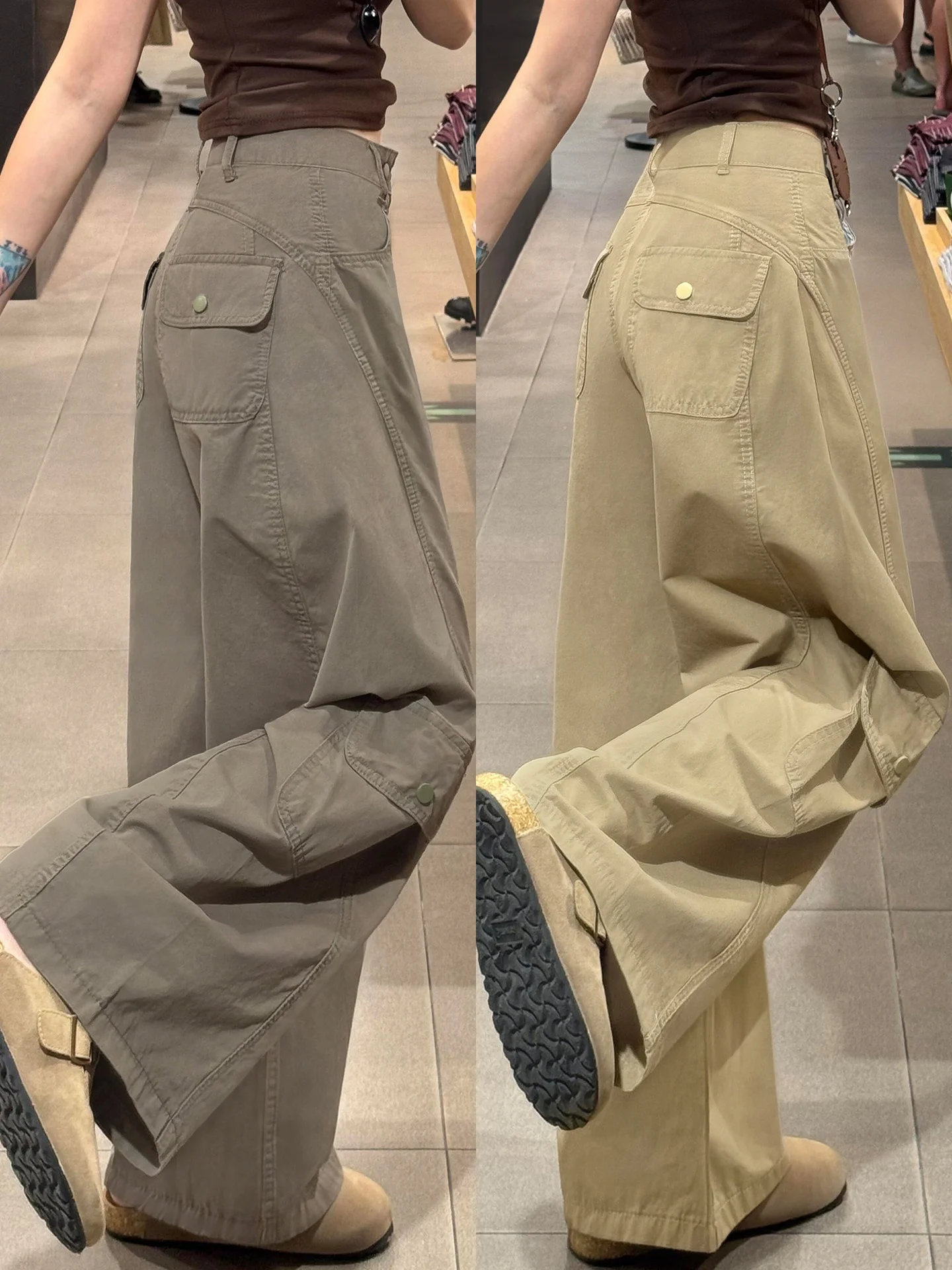 High Waist Wide Leg Jeans Women's plus Size Loose Fit Slimming Floor Length Trousers Military Green Knife  Denim Jeans