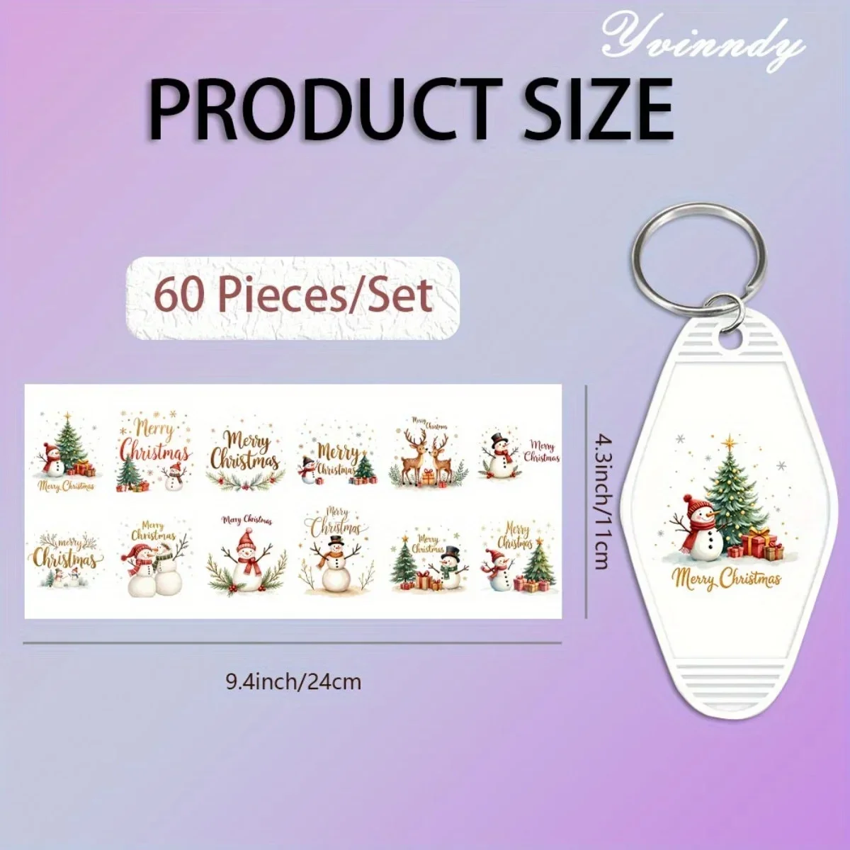 60 Stück/Set UV DTF Weihnachts-Schneemann UV DTF Verpackungs-Transferpapier Wasserdichtes Schlüsselanhänger-Transferpapier für Hotel-Schlüsselanhänger – Detail 2