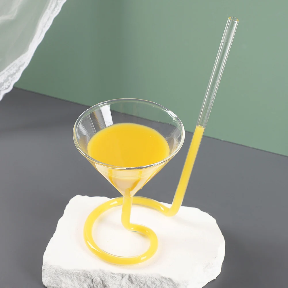Spirals Straw Cocktail Glass,Unique Glass Cocktail Cup,Creative Long Tail Cocktail Straw Wine Glass For Bar Party Supply Barware