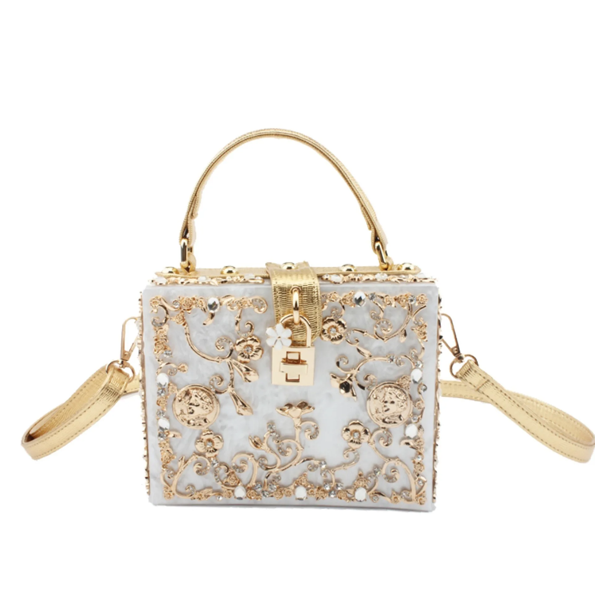 

Acrylic Dinner Hollow Metal Engraved Diamond-encrusted Handbag One Shoulder Diagonal Back Women's Women's Bag Evening Clutch Bag