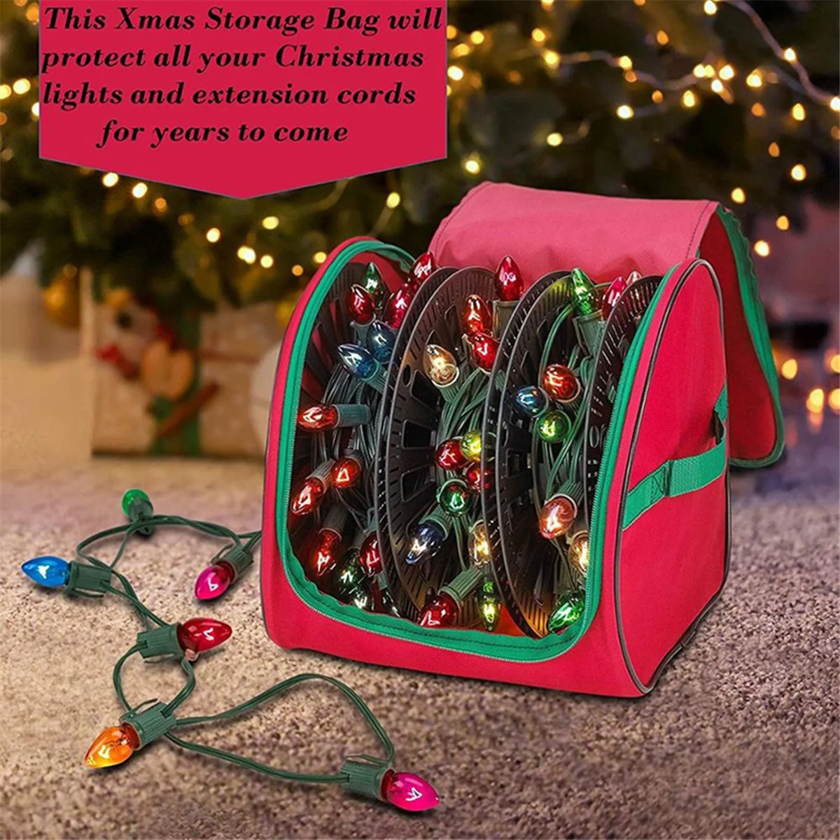 Christmas Light Storage Bag, Heavy Duty 600D Fabric with Reinforced Handle, Waterproof & Anti-Tear Christmas Storage Bag