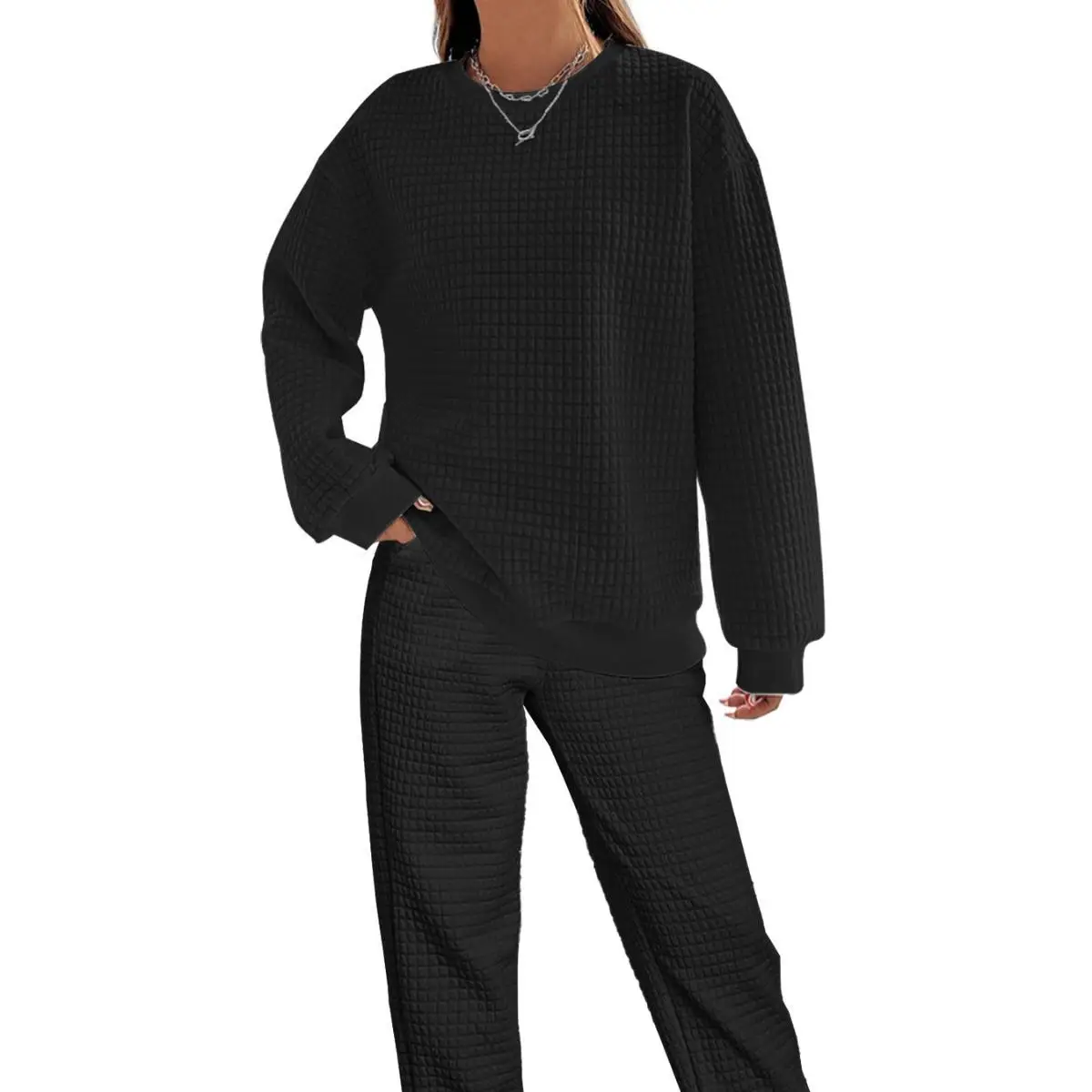 Conjunto Casual de Manga Larga con Estilo Patchwork, Ropa de Mujer a la Moda, Primavera-Otoño, Nuevo Estilo Gótico, Material ...