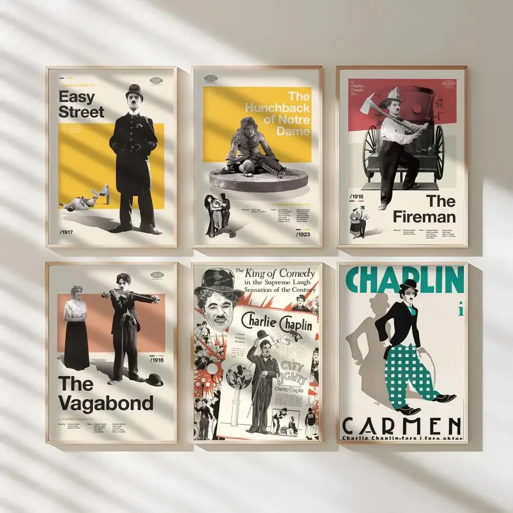 Classic Movie Actor Charlie Chaplin Poster Waterproof Canvas Art Wrinkle Free Wall Hanging For Home Living Room Bedroom Decor