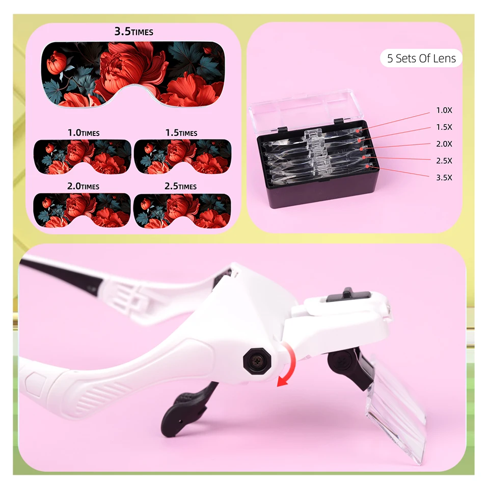 

LED Light Headband Magnifier Glasses Loupe for Jeweler Watch Repair Reading Adjustable Optical Len Head Mounted Magnifying Glass