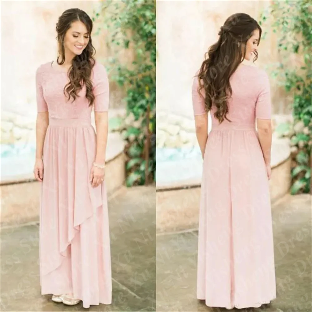 

2024 Long Dresses For Women Party Evening dress O-Neck Short Sleeves Simple Chiffon Country Wedding Bridesmaid Dress Custom Made