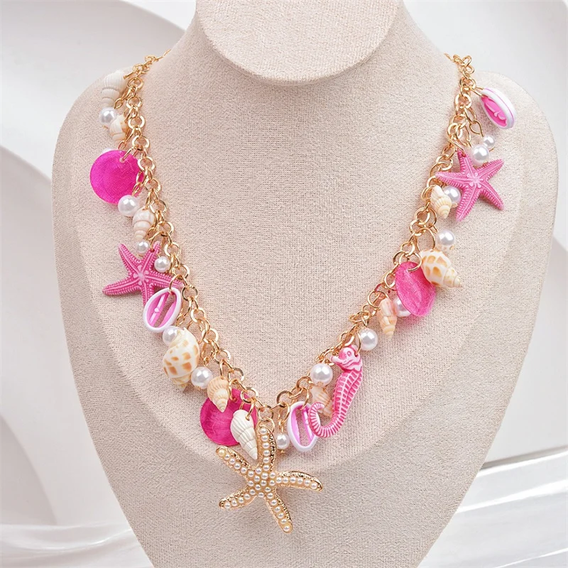 Urlaub Strand Charm Halsketten für Frauen Trendy Blau Seestern Shell Anhänger Halsketten Handgemachte Böhmen Perlen Kette Schmuck – Detail 5