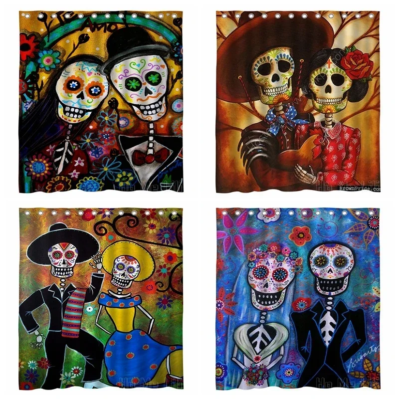 Dia De Los Muertos Series Shower Curtain By Ho Me Lili Mexican Folk Art Day Of The Dead Wedding Painting  Colorful Sugar Skulls