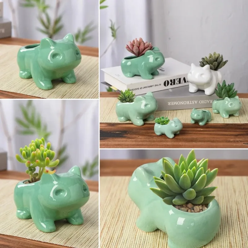 

Керамический мини-горшок с покемоном, бульбазавром и отверстием, украшение для дома и сада, кашпо, милые сочные зеленые растения, цветочный горшок, подарок