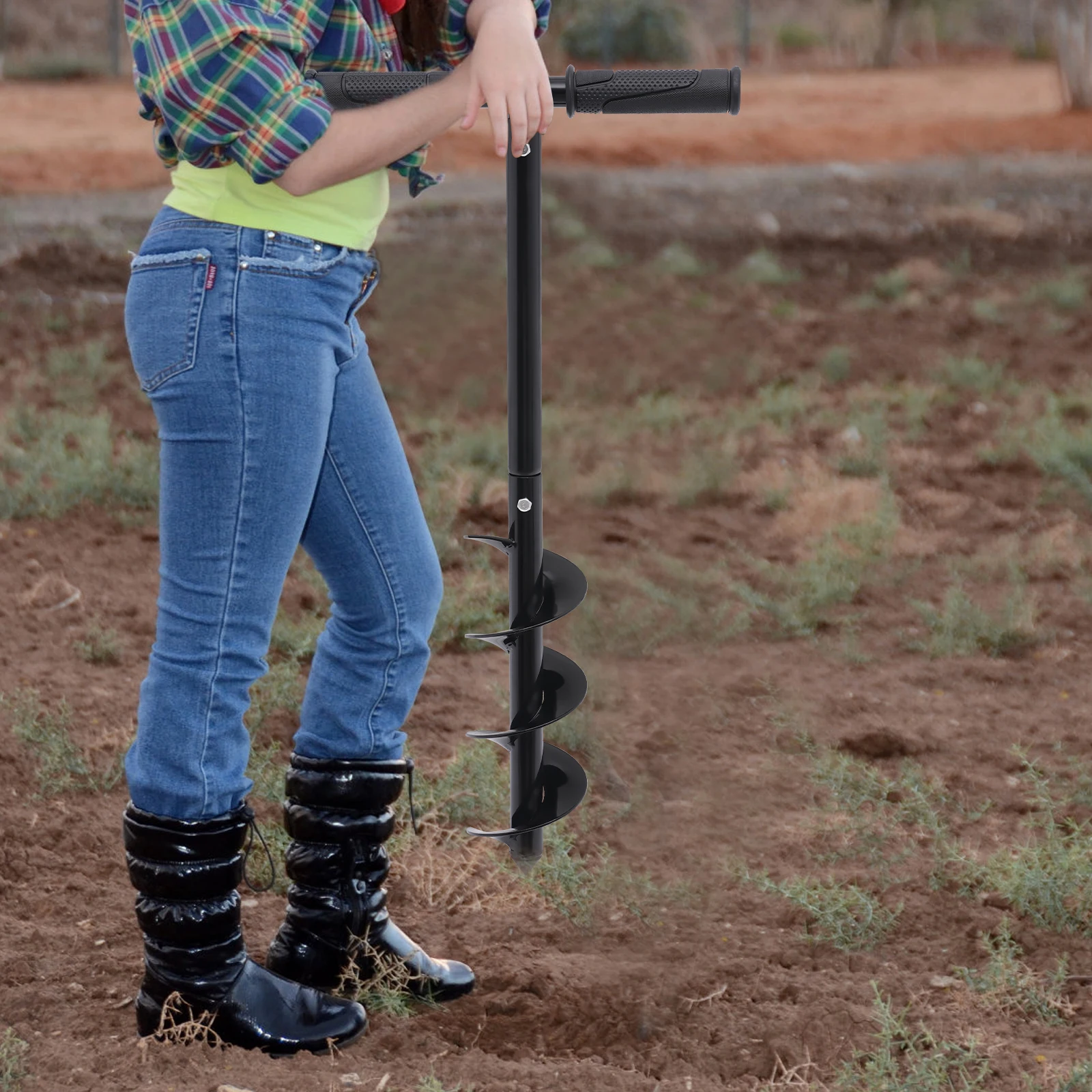 Hand Drill Auger Post Hole Digger, 24-Inch Compact Design, Eco-Friendly Manual Operation, Lightweight, Ideal for Gardening,