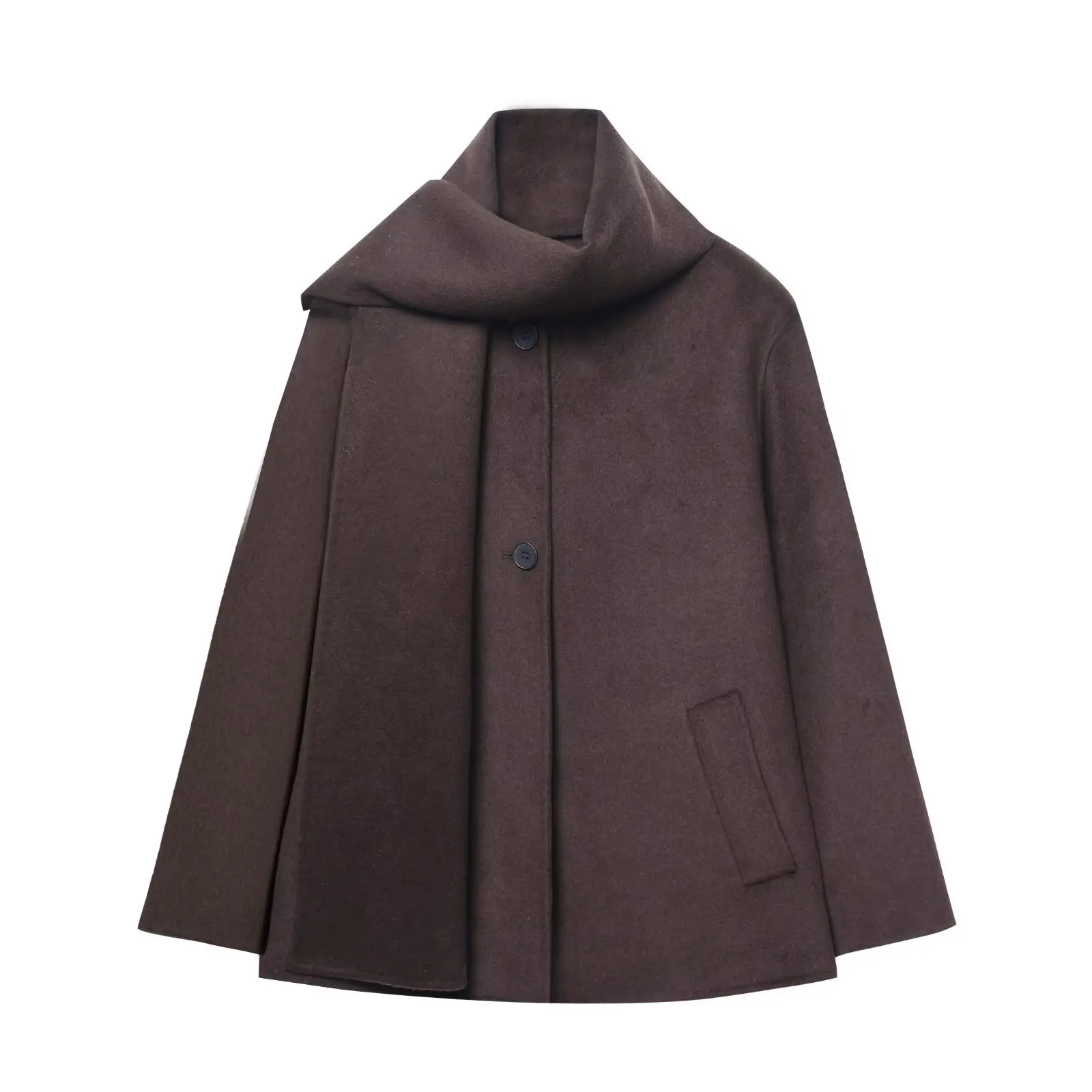 

New Autumn and Winter Women's Clothing European and American Fashion Wool Blended Scarf Short Coat Jacket