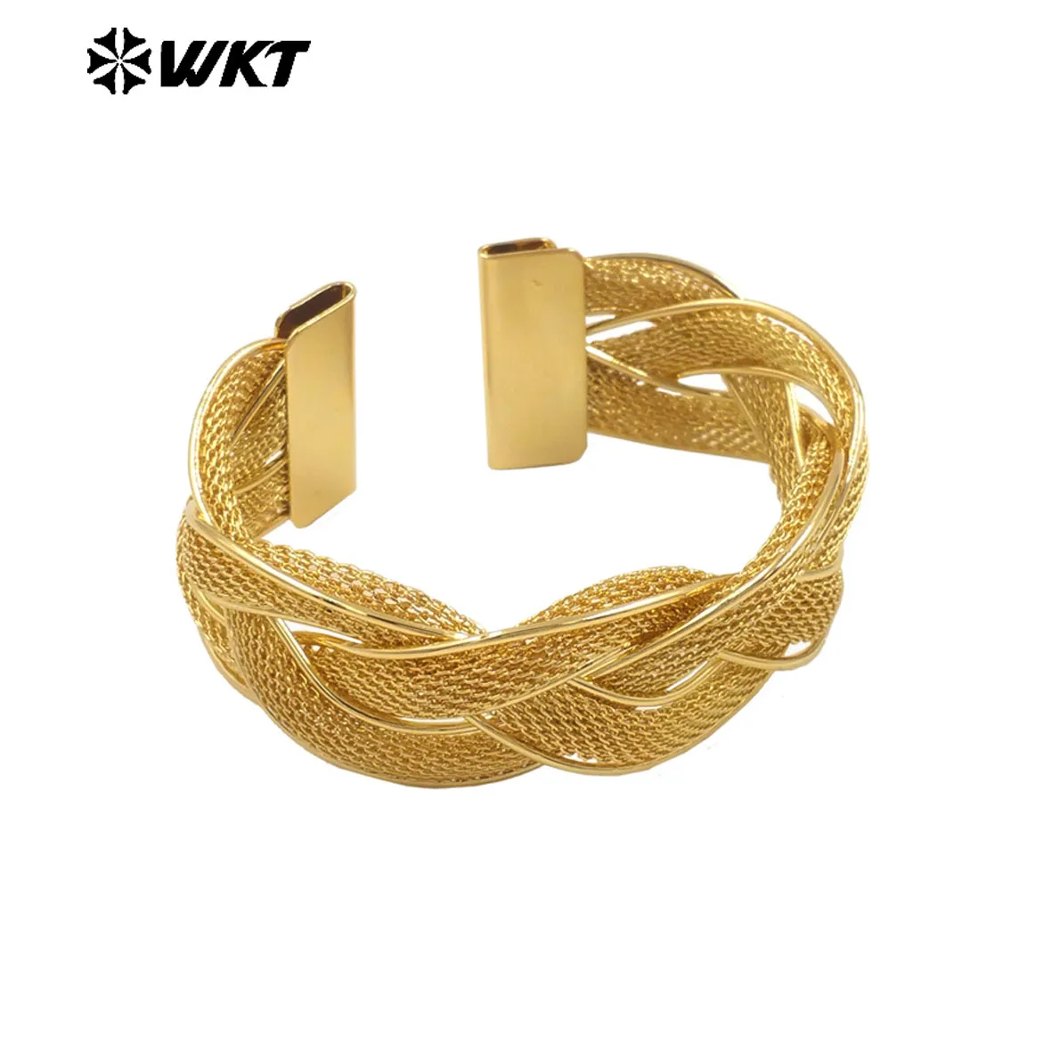 WT-B689 High Quality Refined 18K Gold Plated Brass Chain Bar Wave Interlace Adjustable Bracelet For Women As Wedding Jewelry