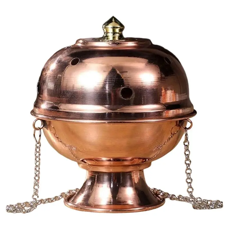 ABUL-Decorative Aromatherapy Stove Multifunctional Hanging Burner Copper Engraved 15Cm High Meditation Furnace Altars