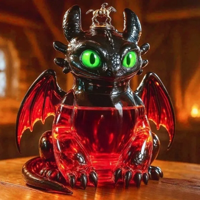 Dragon Tooth Shape Empty Glass Wine Bottle Cute Black Big-Eyed Design Independent Station for Bars