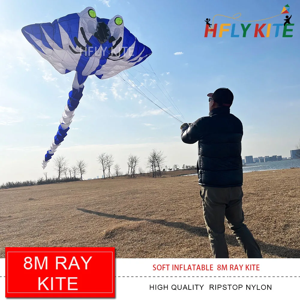 HFLY New Arrival Soft Inflatable 8m Ray Kite for Adults High Quality Ripstop 40D Nylon Devil Fish Show Kite