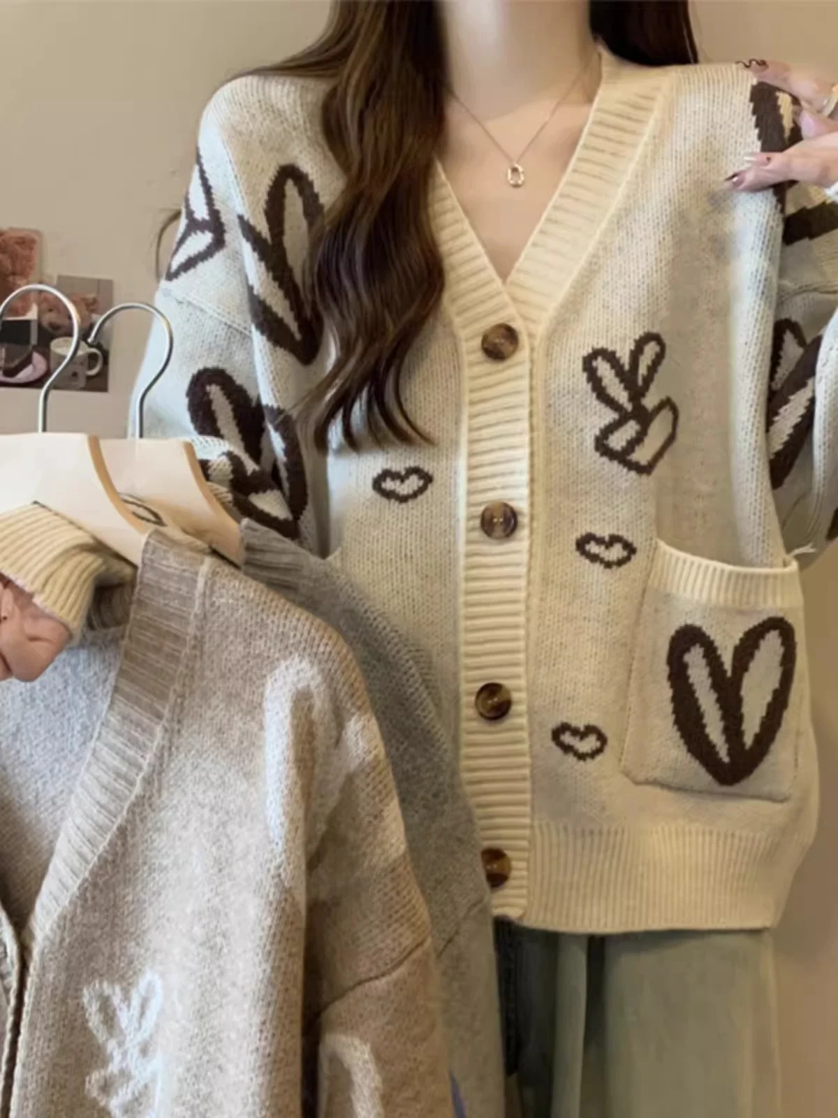 Korean Sle Versatile Knitted Open Cardigan Women's Early Autumn High School Junior High Student Large Children's Design Sen...