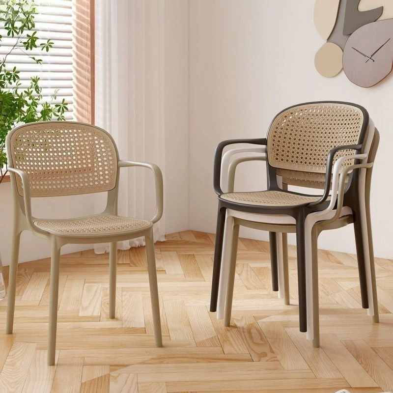 

Rattan plastic household stacked outdoor leisure backrest armrest hollow chair
