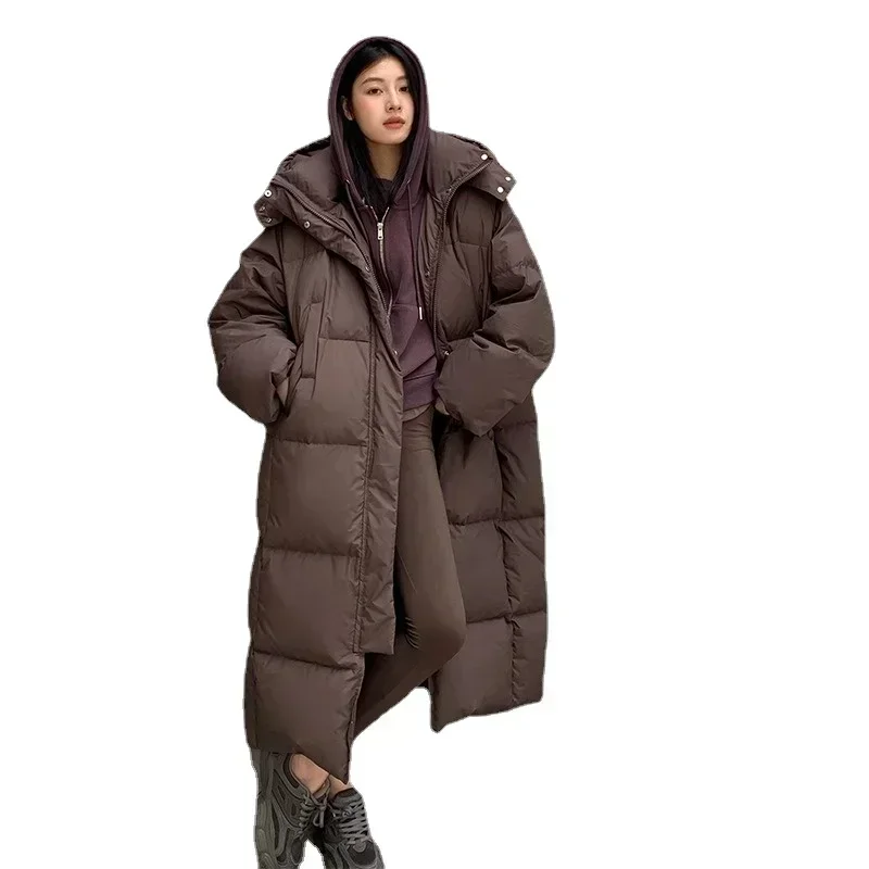 2024 New Winter Fashion Loose Warm Snow Wear Overcoat European Women Down Coat Thickened Hooded 90% White Duck Down Parkas