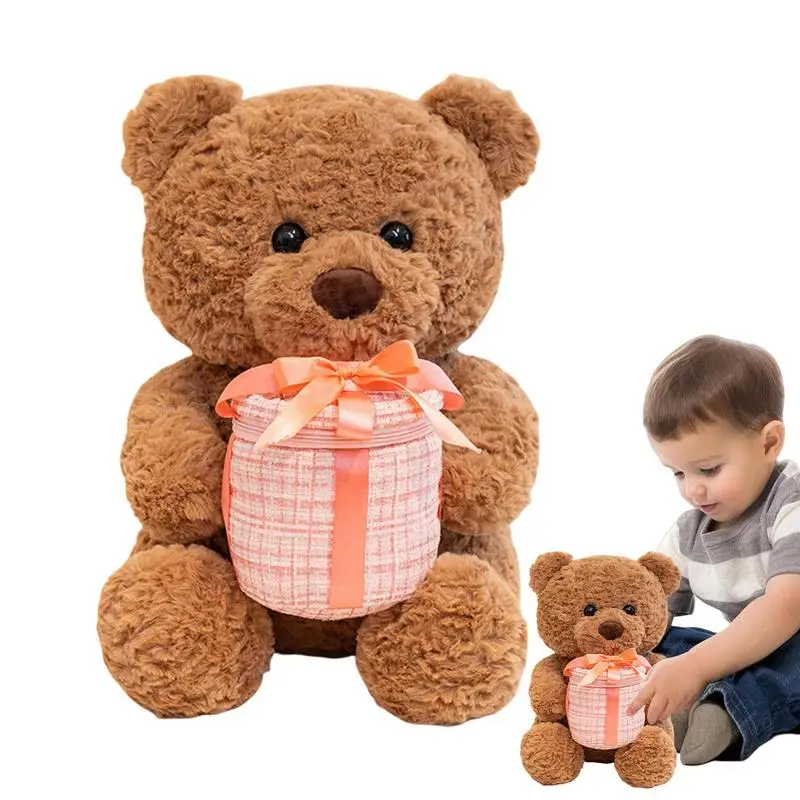 

Bear Plushies Cuddle Bear Stuffed Animal Plush Toy Valentines Stuffed Doll Holding Bow Decorated Box For Home Decoration