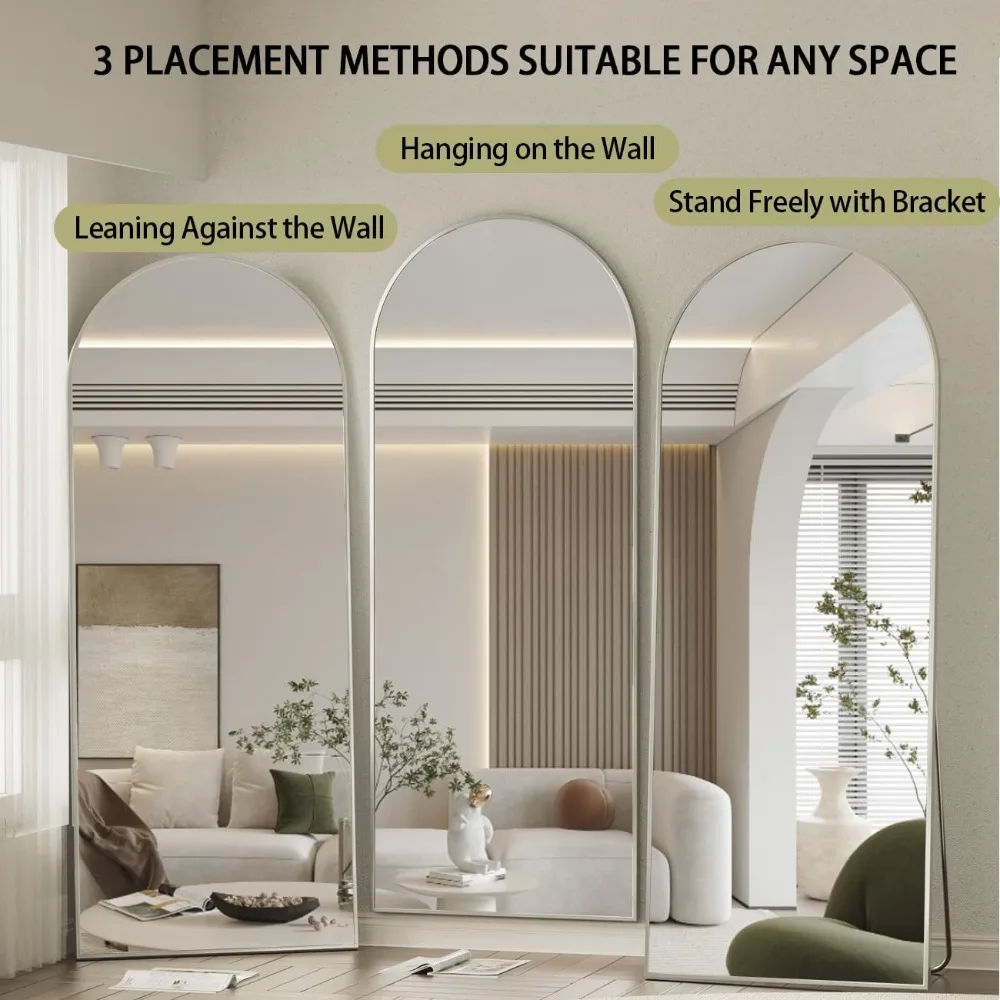 Bodenspiegel in voller Länge mit gewölbter Oberseite und Ständer für Schlafzimmer, Wandspiegel zum Anlehnen oder Aufhängen für die Inneneinrichtung