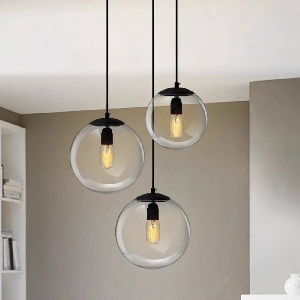 Lámpara colgante LED nórdica E27, lámpara colgante de cristal Vintage para cocina y Bar, luz colgante de globo transparente Simple para sala de estar y dormitorio