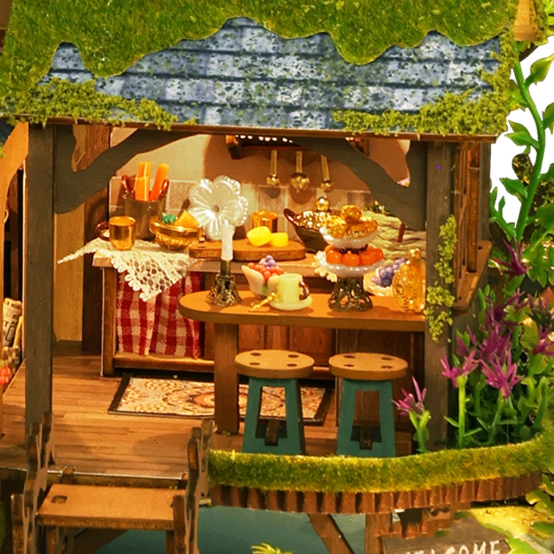 DIY Forest Castle Houten Poppenhuis Miniatuur Met Meubelset 3D Huis Monteer Speelgoed voor Kinderen Volwassen Verjaardagscadeau Casa