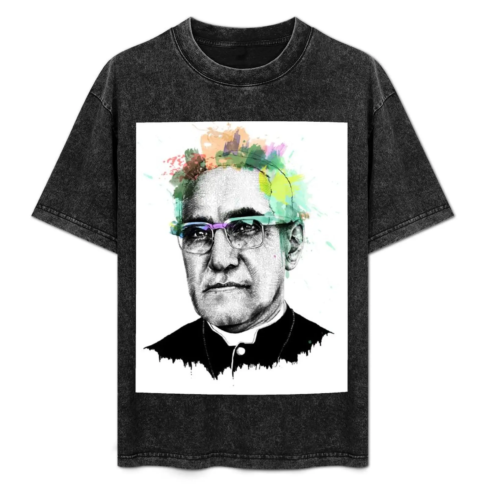 Oscar Romero Portrait Art T-Shirt Stylish Graphic Short Sleeve Top