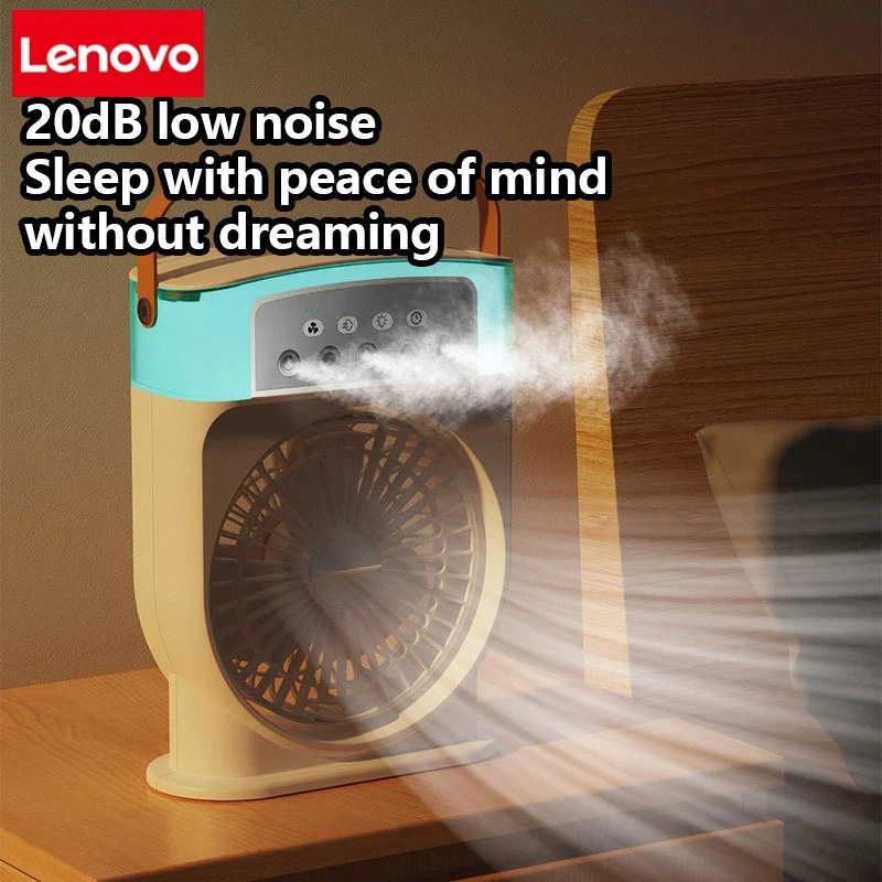 Ventilateur 3-en-1 Lenovo : Climatiseur, Rafraîchisseur d'air domestique compact, Veilleuse LED, Humidificateur portable, Ventilateur de réglage de