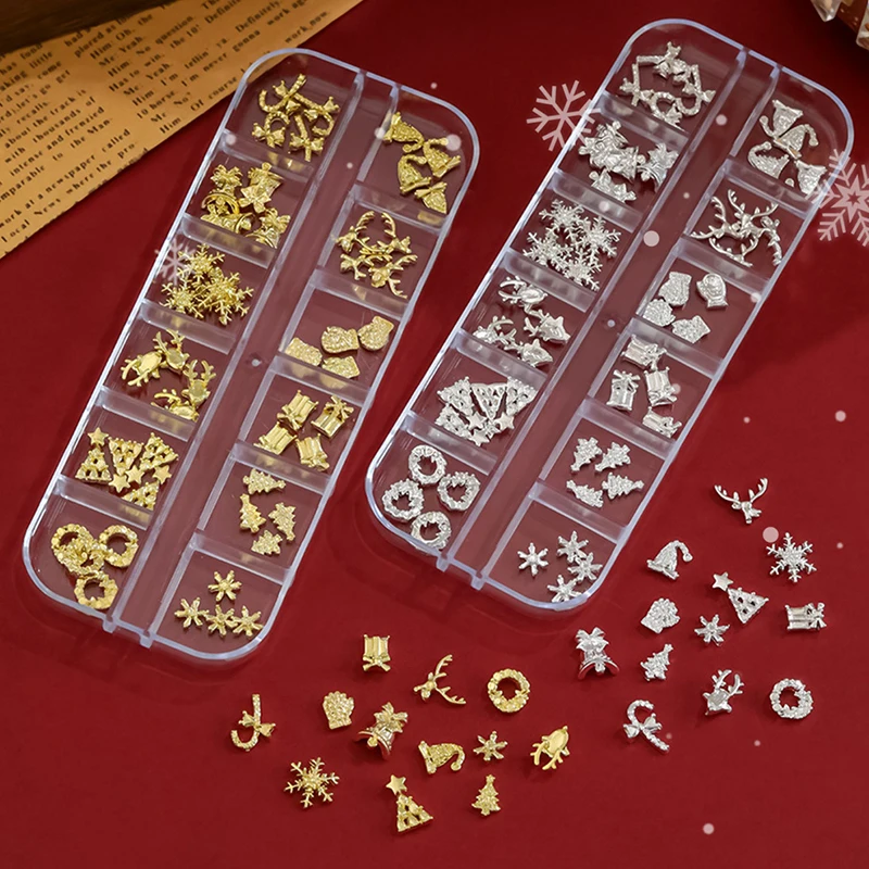 12 grades 3d decorações de arte de unhas de luxo liga brilhante strass gemas natal charme de unhas diy acessórios de unhas