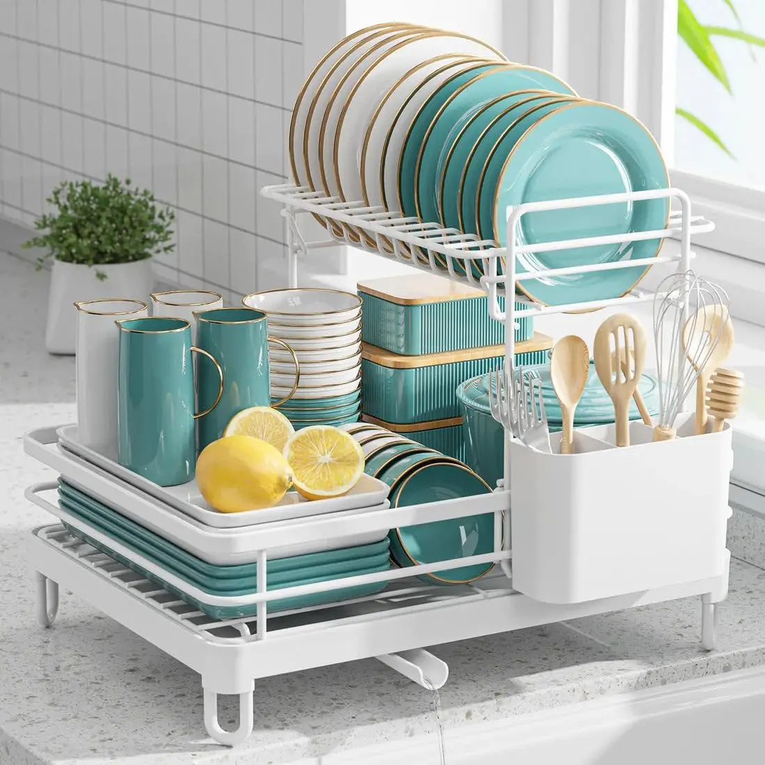 

Dish Drying Rack - X-Large Stainless Steel Dish Rack for Kitchen Counter, 2-Tier Kitchen Organizers and Storage for Dishes