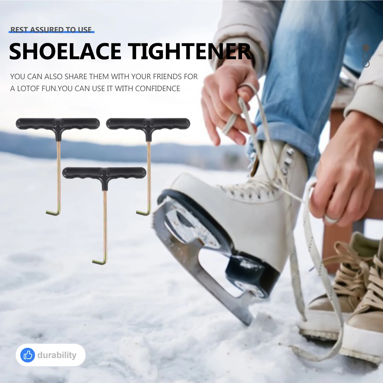 

3pcs Shoelace Puller Durable Tightener Tool for Ice Skates Hockey Shoes Iron Material Plastic Handle Portable Supplies Long Term