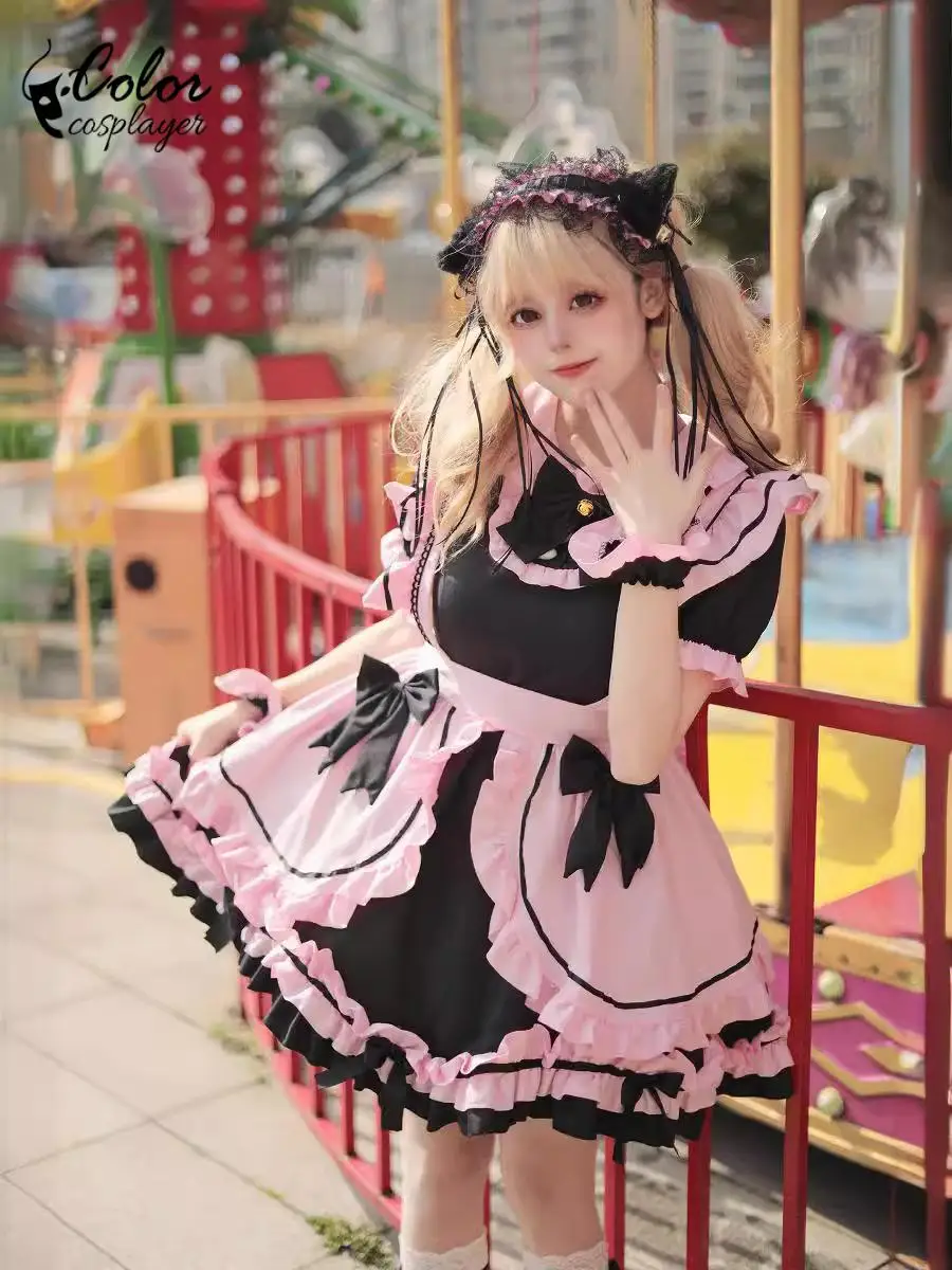 لوليتا كوسبلاير القوس فستان خادمة للنساء ، أنيمي اللباس ، زي الهالوين ، ملابس حفلة الكبار ، الهوى ، زي كرنفال ، اللون
