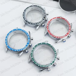 40mm VK63 Silver Watch Case Blue Green Black Silver Insert With Coated Glass For VK63 Quartz Chronograph Movement Steel Bracelet