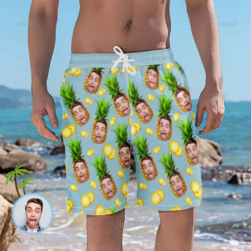 Summer Hawaiian 3D Printing Custom Pictures Seaside Vacation Beach Shorts PersonalizedCustomization Patterns Men Swimming Trunks