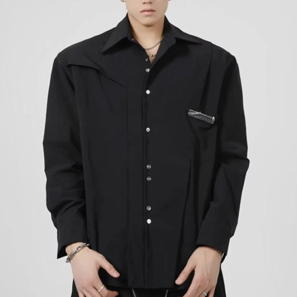Men Y2k Irregular Deconstructed Niche Shirt Spring Streetwear Fashion Nightclub Stage Youth Trend Statement Long Sleeve Top 2026