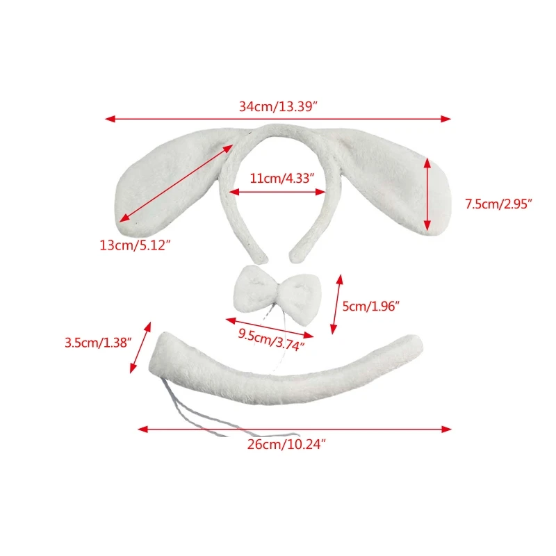 Long Ears Dog Headband + Bow + Tail Set Cosplay Animal Hair Hoop for Party Dropshipping image 6
