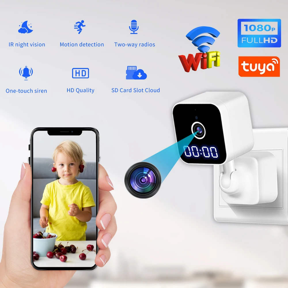

Monitoring Camera 1080P WiFi Surveillance Cam with Night Vision and Sound Detection Way Audio Siren Wifi Plug Smart Surveillance