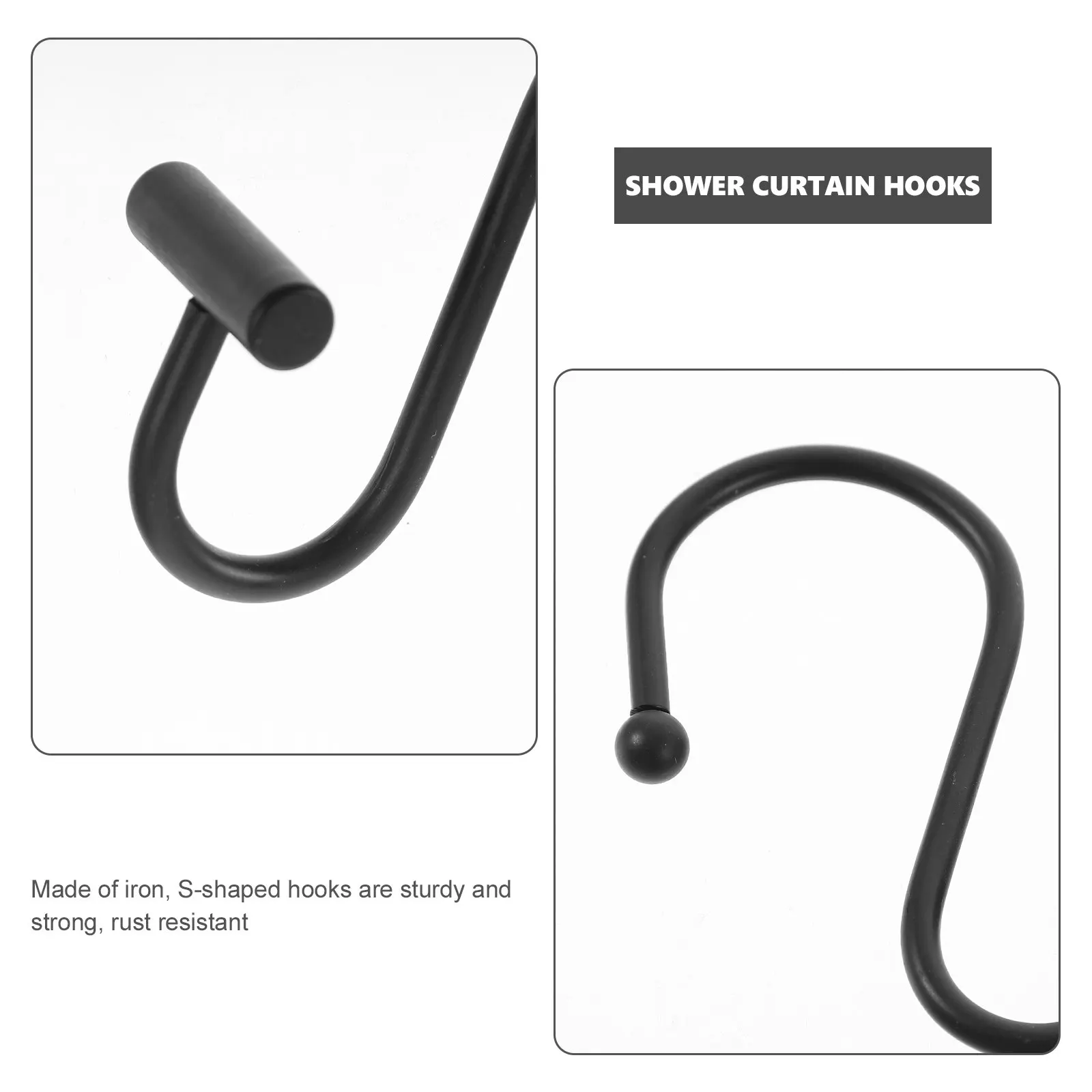 12Pcs Shower Curtain Hooks S Shaped Iron Rust Resistant Sturdy Bathroom Curtain Hangers Decorative Shower Hooks for Drapes Rods view 5
