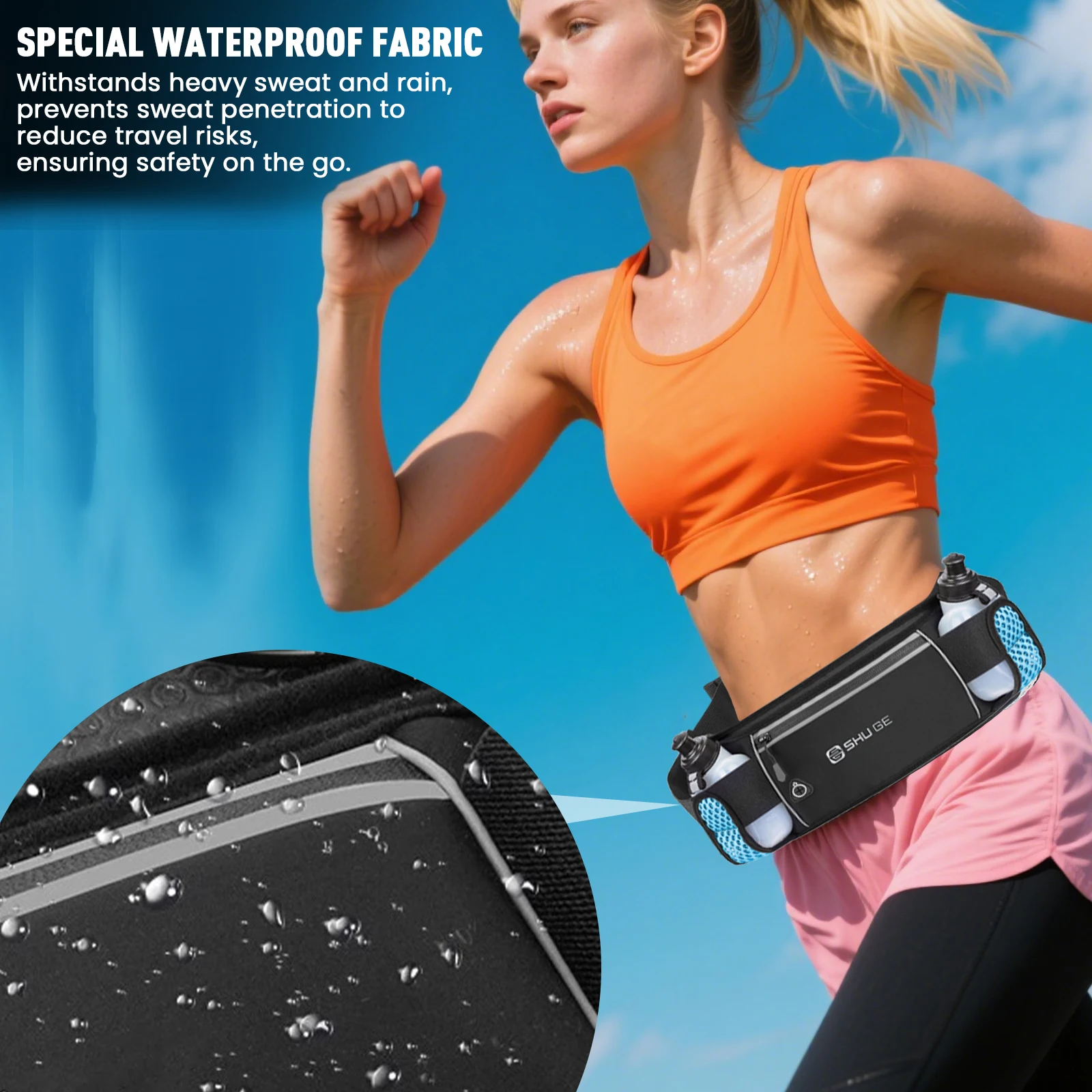 

Running Belt with Bottles Fanny Pack with Adjustable Strap Cycling Bag for Running Hiking Walking Cycling