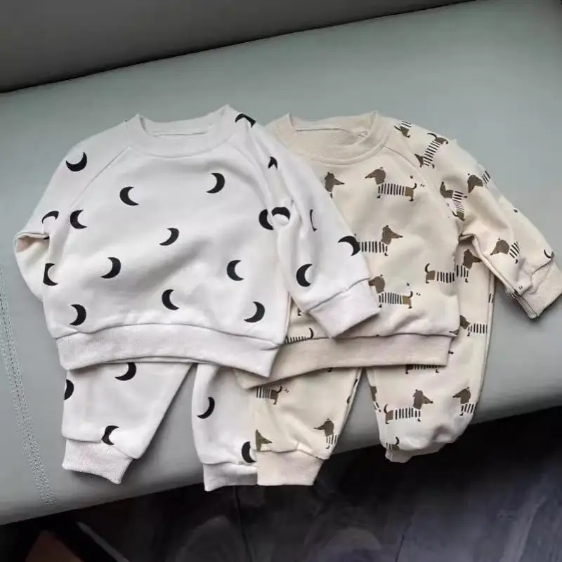 2024 Autumn New Baby Long Sleeve Clothes Set Infant Boy Girl Cartoon Print Casual Outfits Toddler Sweatshirt + Pants 2pcs Suit