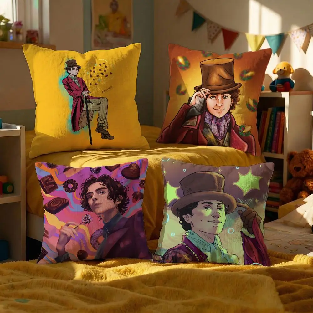 Funda de cojín decorativa con diseño de la película Wonka, funda para sofá, 50x50, 4 piezas, 45x45, 40x40, funda de almohada