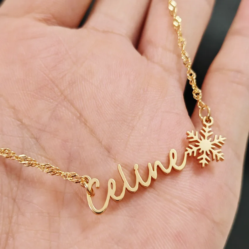 Customized Snowflake Personalized Stainless Steel Name Necklace Christmas Snowflake Pendant Jewelry Women's Christmas Gift image 4