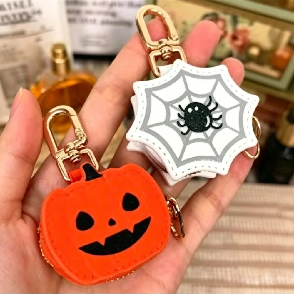 Cute Zippered Pouch Bag Wallet Novelty Holiday Gifts Purse Halloween Orange Pumpkin Spider Bag Pendant Mini Coin Purse Keychain