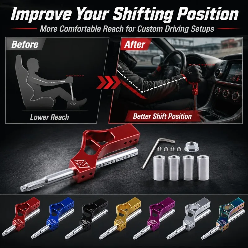 

Adjustable Shift Knob Extender CNC Aluminum Gear Shift Extension Lever Universal Car Shifter Height Adapter Kit