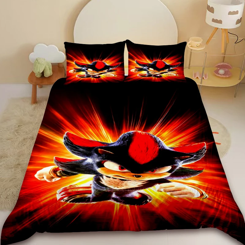 이불 커버 세트 소닉 만화 침구 세트 침실 기숙사 장식을위한 이불 커버 휴일 선물 퀸 킹