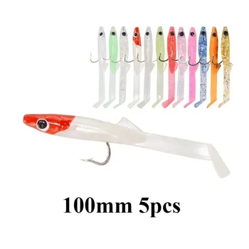 Afishlure 부드러운 장어 화이트 라구루 낚시 미끼, 작은 게임 미끼, 100mm, 3.7g x 5 패들 테일 퍼치  Best5