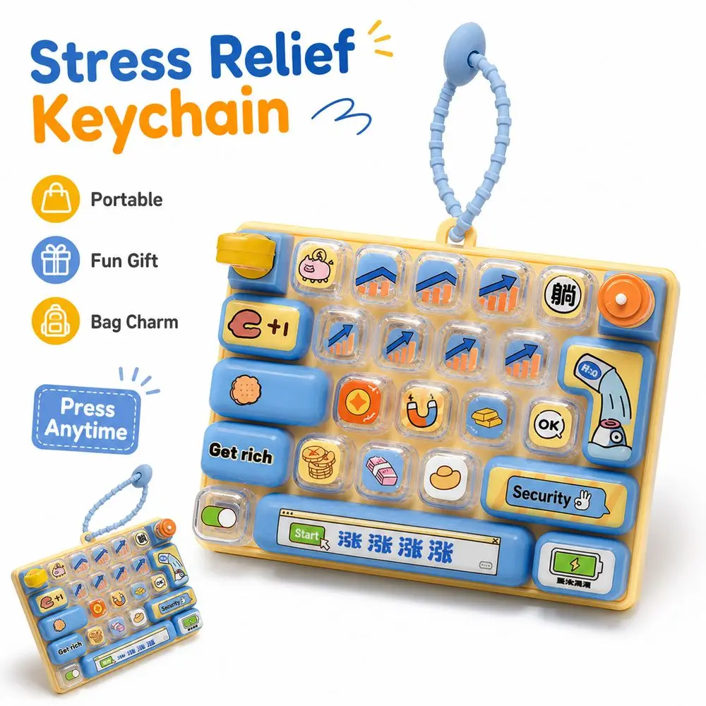 26-key Mechanical Keyboard Keychain Pressable Keys Hanging Loop Fidget Keypad Tactile Fidget Rotatable Keyboard Pendant