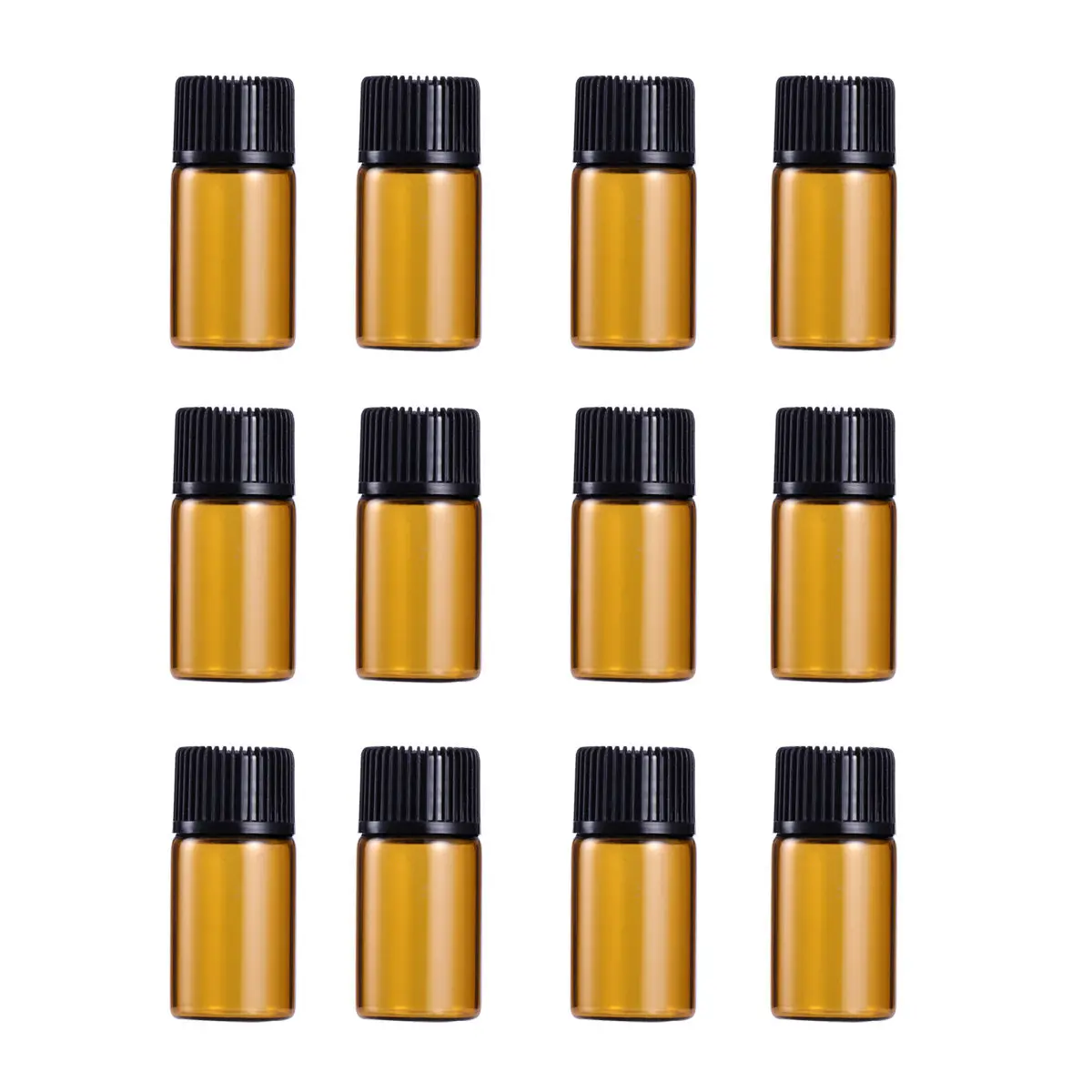 12Pcs 2Ml Mini Amber Glass Vial Bottles Leak Resistant Small Bottle for Oil Essential Oils Perfume Chemistry Lab Use view 2