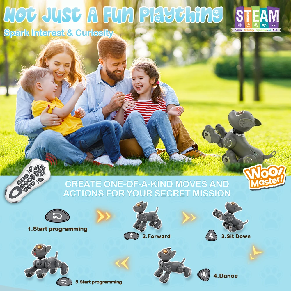 VATOS-Jouet robot pour chien pour enfants, télécommande vocale, capteurs tactiles interactifs pour animaux de compagnie, mode 20 +, jouet robotique pour chiot, garçons et filles