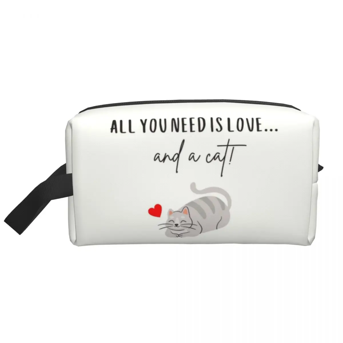 All You Need Is Love And A Cat Makeup Bag for Women Travel Cosmetic Organizer Kawaii Gray Tabby Storage Toiletry Bags