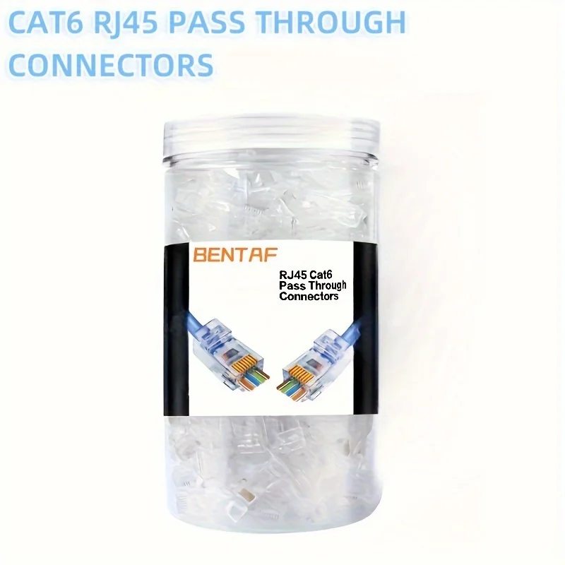 50pcs/70pcs/100pcs/200pcs Cat6 CAT5e RJ45 Pass Through Modular Plug Network Connectors UTP Golden Hole End for Ethernet Cable